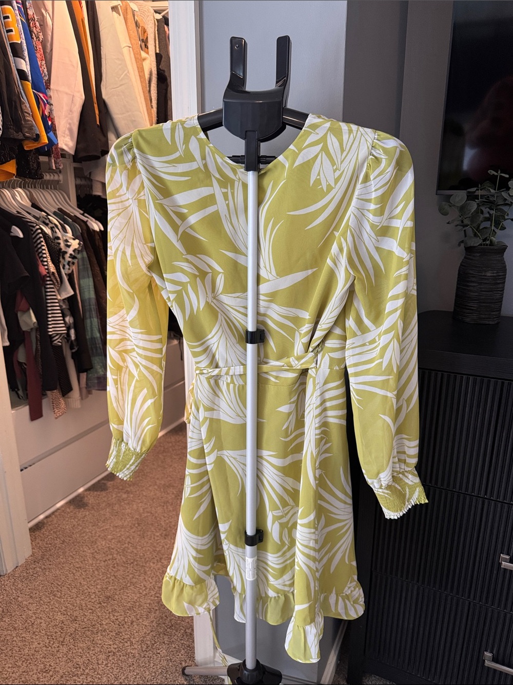 Bar III Lime Green and White Wrap Mini Dress - Picture 6 of 7